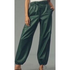 Anthropologie‎ Pilcro Faux Leather Wide Leg Soft Parachute Pants Green M L New